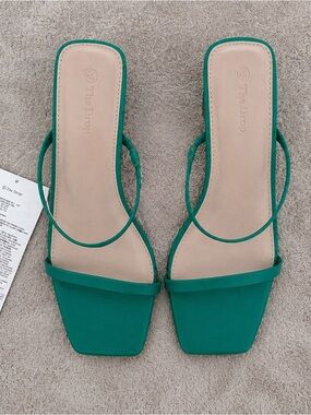 The Drop Women's Teal Strappy Square-Toe Heels